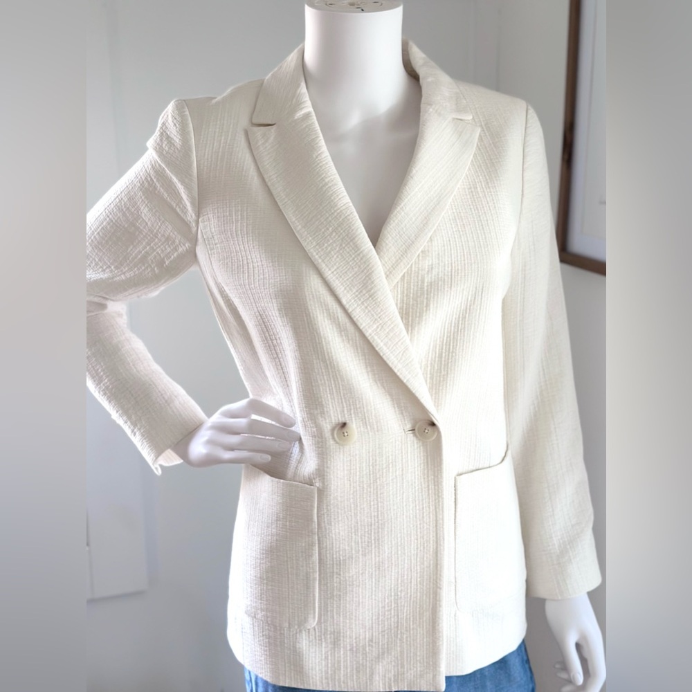 Talbots Double Breasted Textured Blazer Winter White Summer Weight Size
